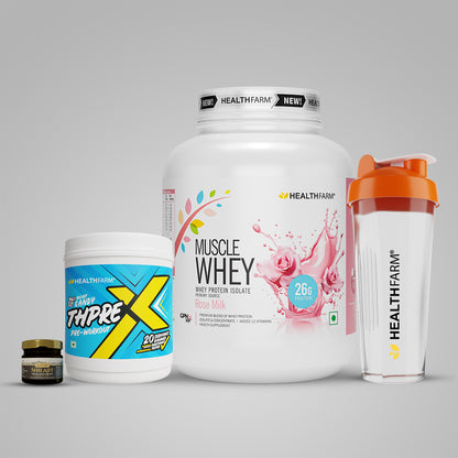 Healthfarm Muscle Whey (2Kg) + Shilajit (20g) + Thprex + Free Shaker