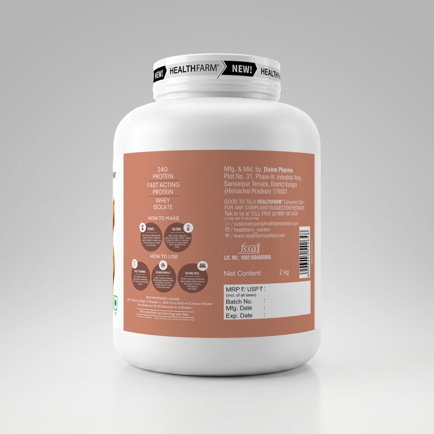 HealthFarm Muscle Whey Isolate | Premium Blend of Whey Protein Hydrolysate and Isolate