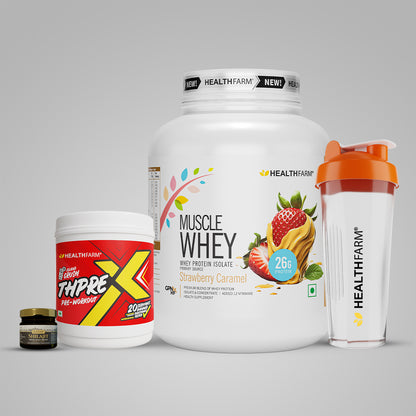 Healthfarm Muscle Whey (2Kg) + Shilajit (20g) + Thprex + Free Shaker