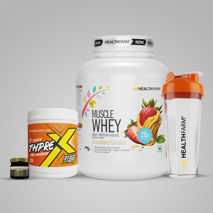 Healthfarm Muscle Whey (2Kg) + Shilajit (20g) + Thprex + Free Shaker