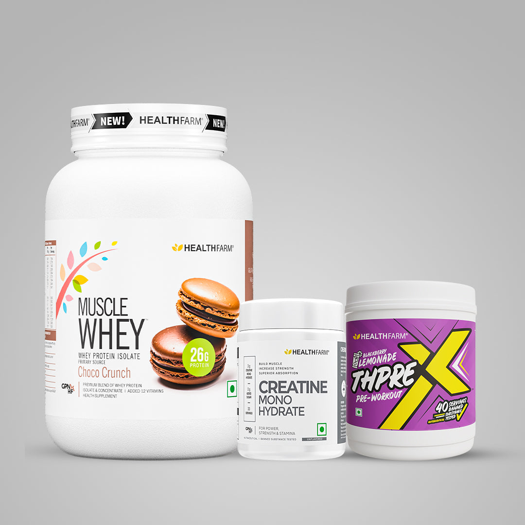 Healthfarm Muscle Whey (1Kg) + Creatine (100g) + ThPreX Pre-workout Bundle