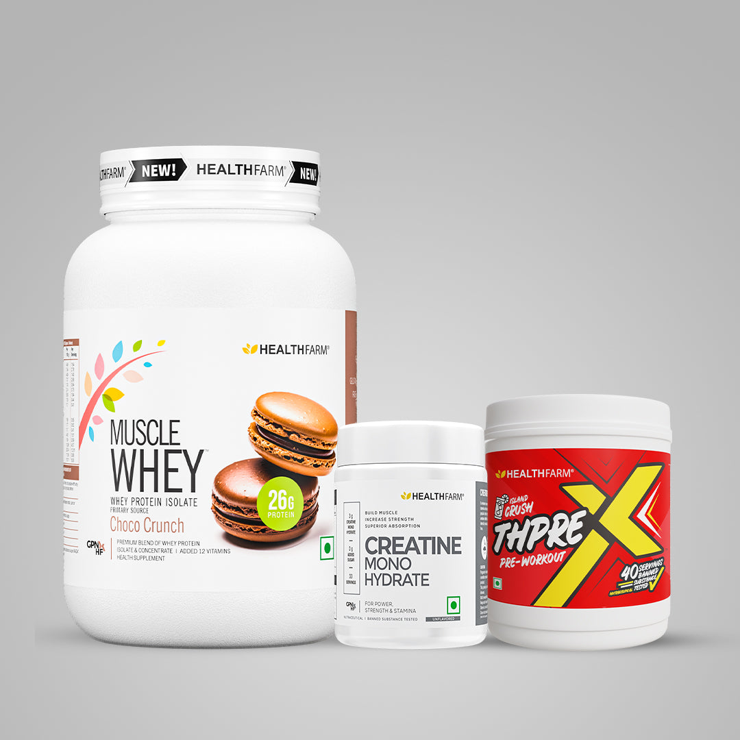 Healthfarm Muscle Whey (1Kg) + Creatine (100g) + ThPreX Pre-workout Bundle