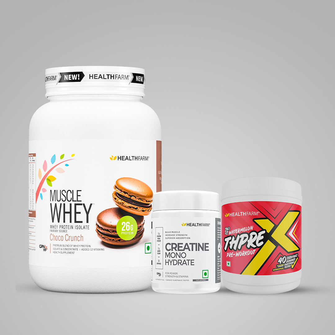 Healthfarm Muscle Whey (1Kg) + Creatine (100g) + ThPreX Pre-workout Bundle