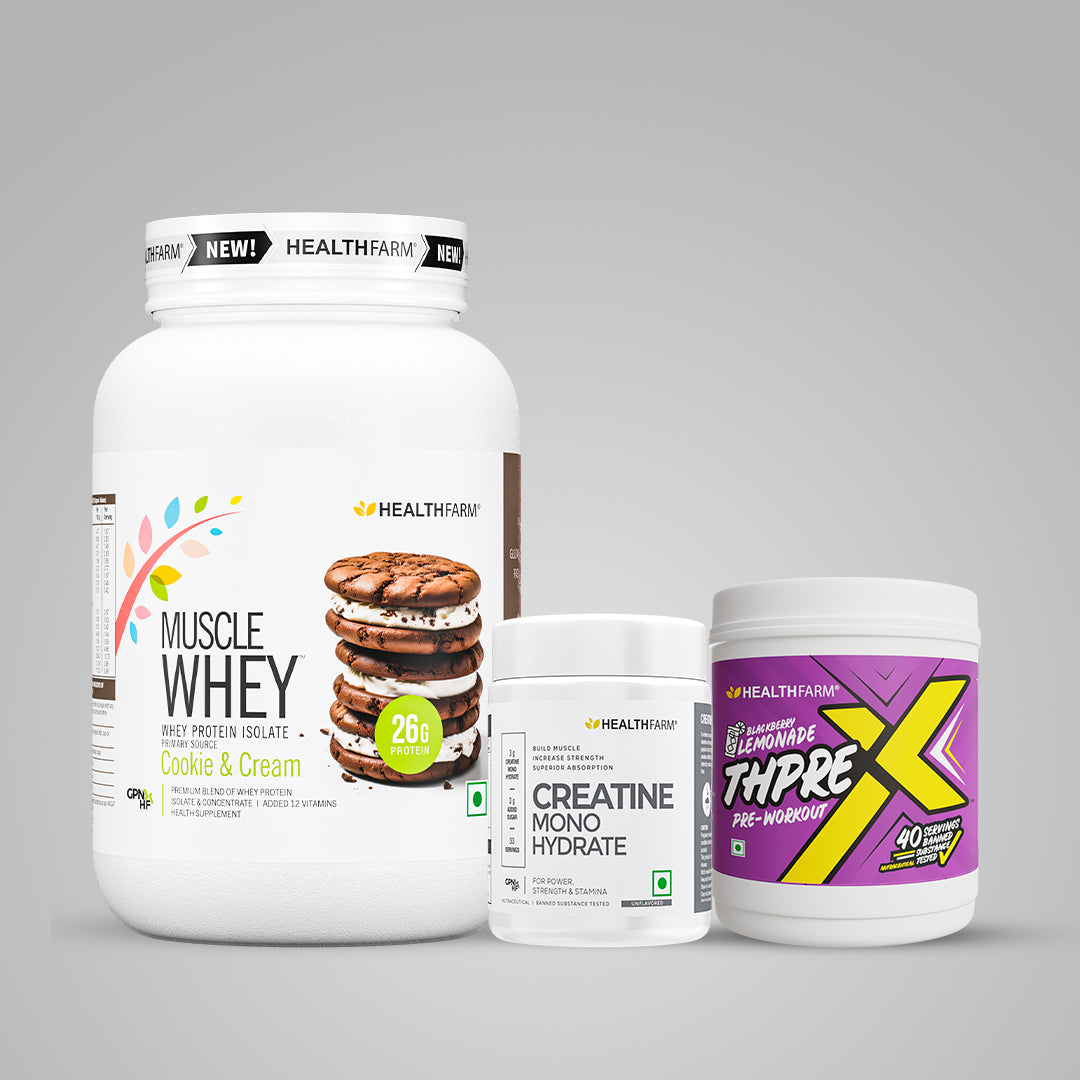 Healthfarm Muscle Whey (1Kg) + Creatine (100g) + ThPreX Pre-workout Bundle