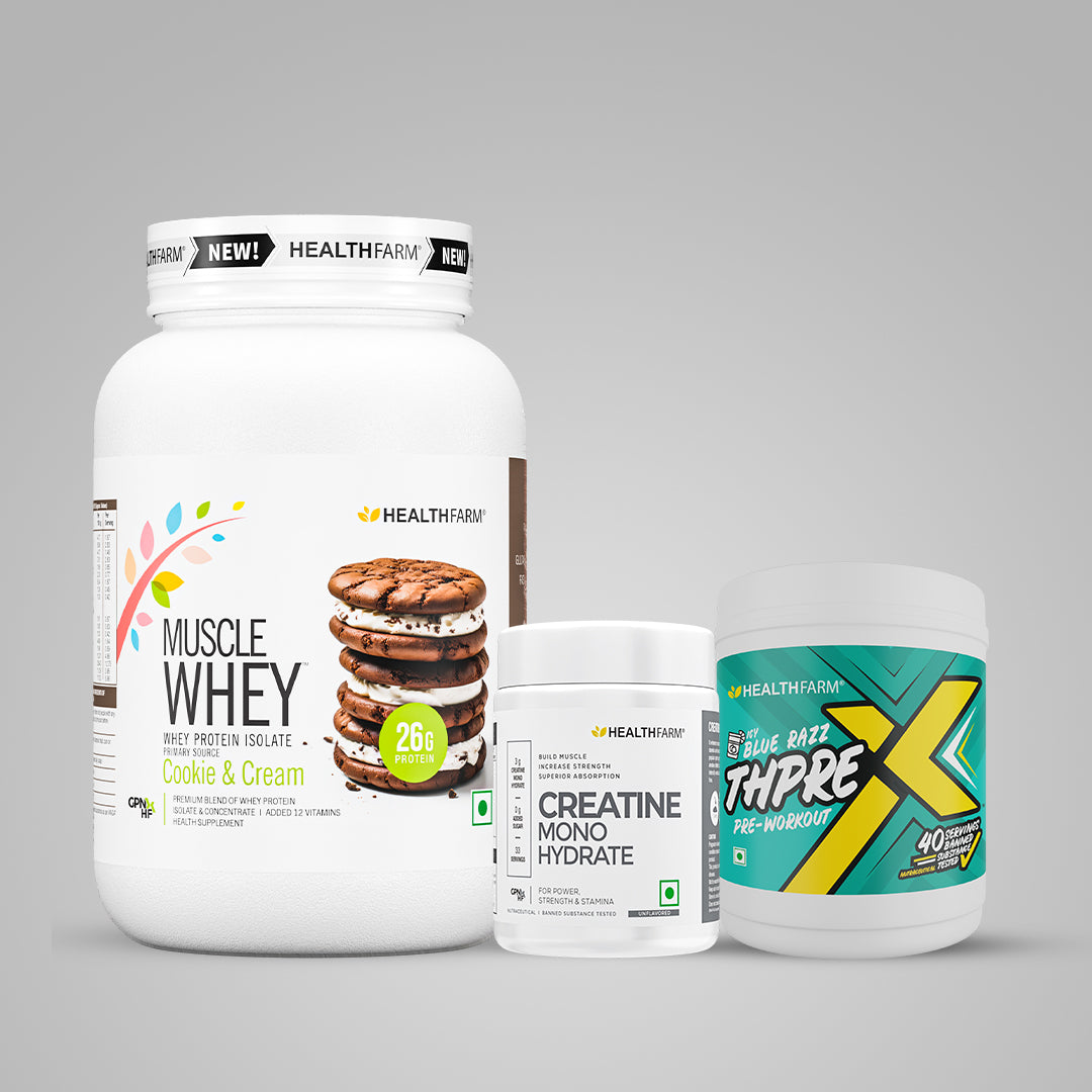 Healthfarm Muscle Whey (1Kg) + Creatine (100g) + ThPreX Pre-workout Bundle