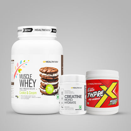 Healthfarm Muscle Whey (1Kg) + Creatine (100g) + ThPreX Pre-workout Bundle