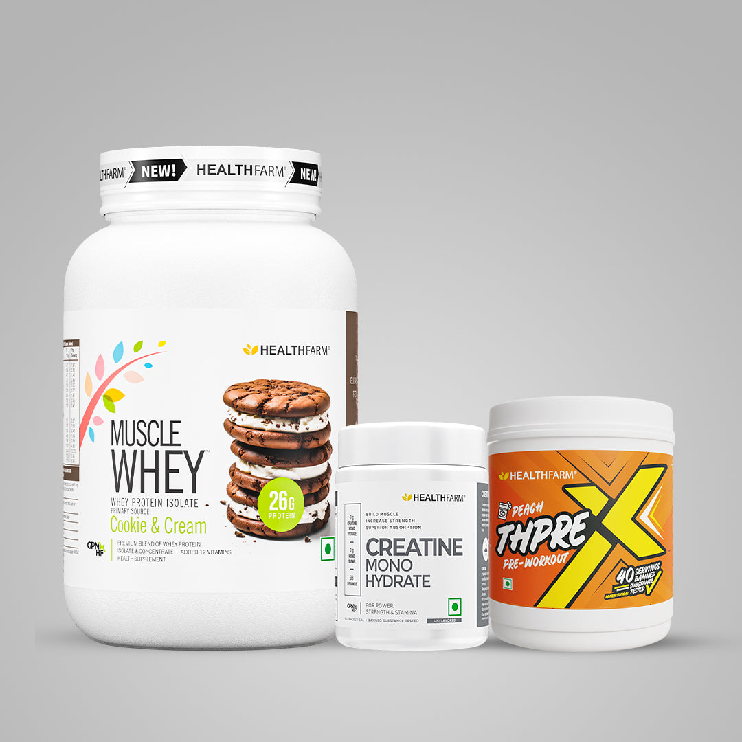 Healthfarm Muscle Whey (1Kg) + Creatine (100g) + ThPreX Pre-workout Bundle