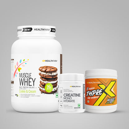 Healthfarm Muscle Whey (1Kg) + Creatine (100g) + ThPreX Pre-workout Bundle
