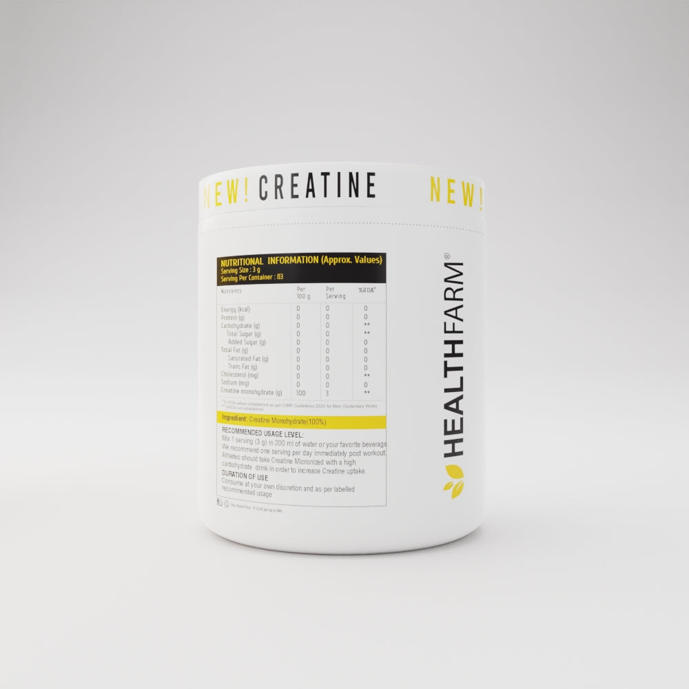 HealthFarm Creatine Micronized, 100% Pure Monohydrate (250g)