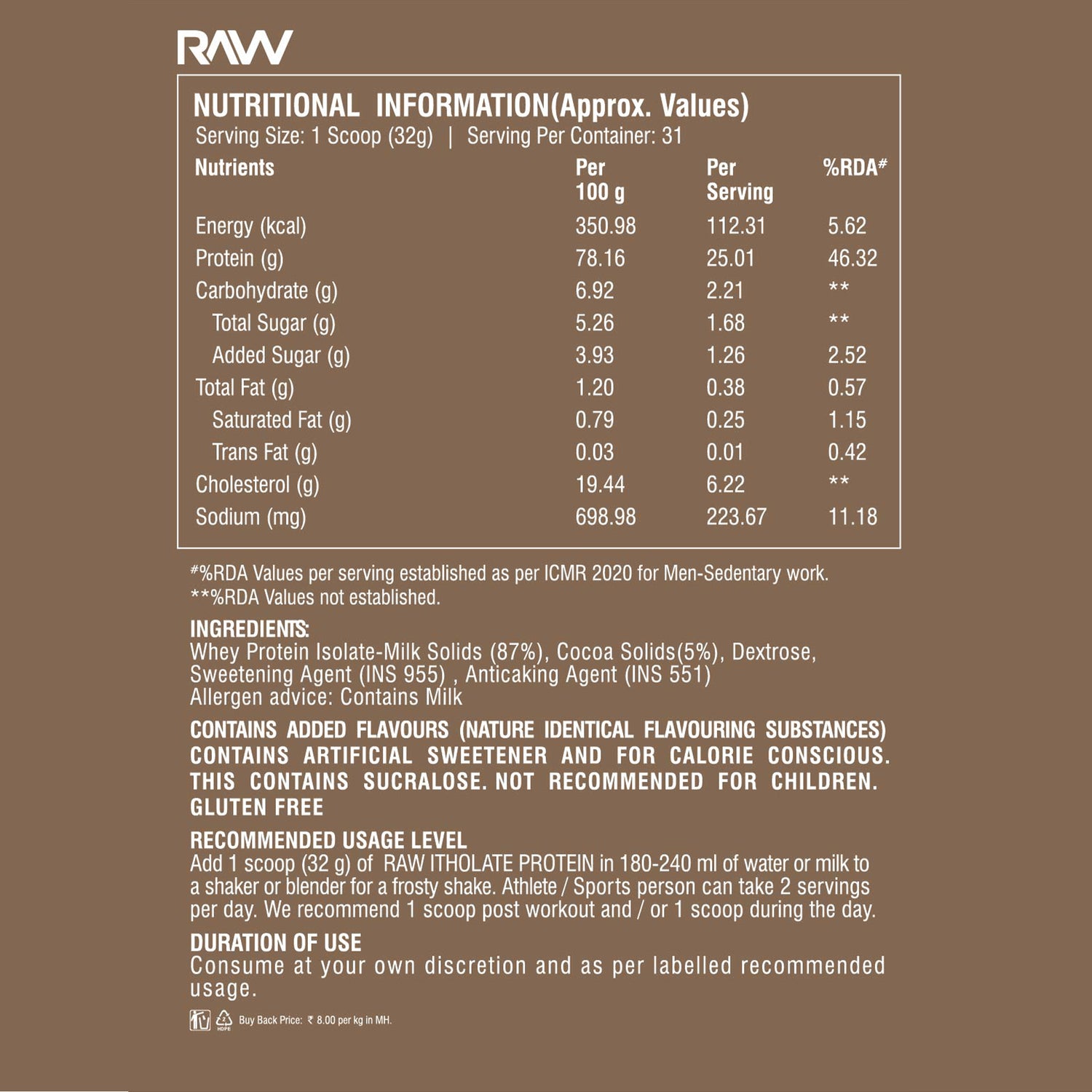 CBUM Itholate Protein - Nutritional Information 